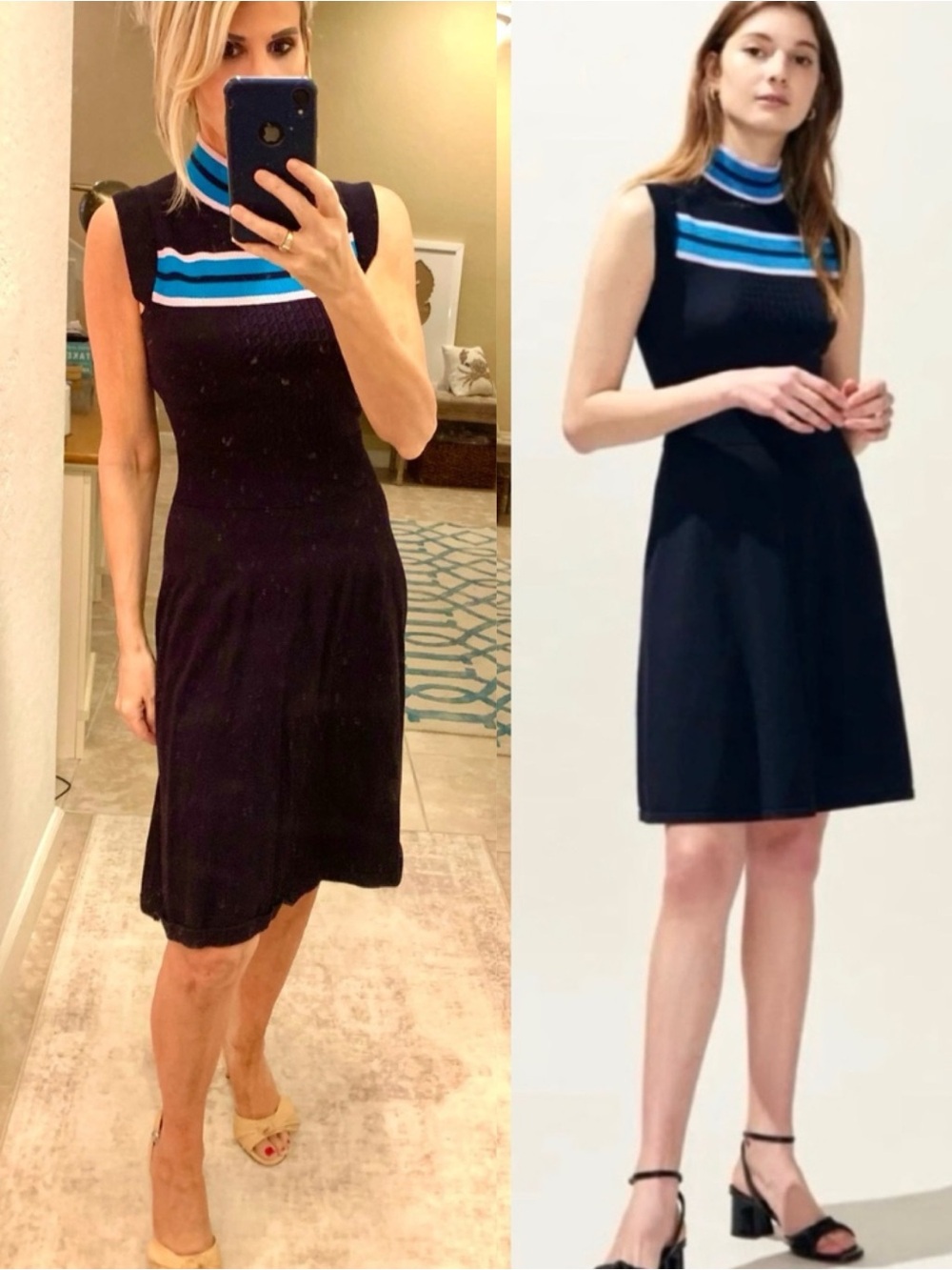 Claudie Pierlot Navy Blue French Knit Striped Sweater Dress
